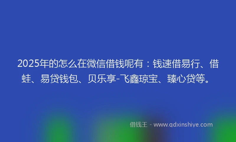 2025年的怎么在微信借钱呢有：钱速借易行、借蛙、易贷钱包、贝乐享-飞鑫琼宝、臻心贷等。