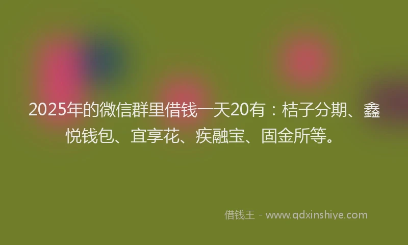 2025年的微信群里借钱一天20有：桔子分期、鑫悦钱包、宜享花、疾融宝、固金所等。