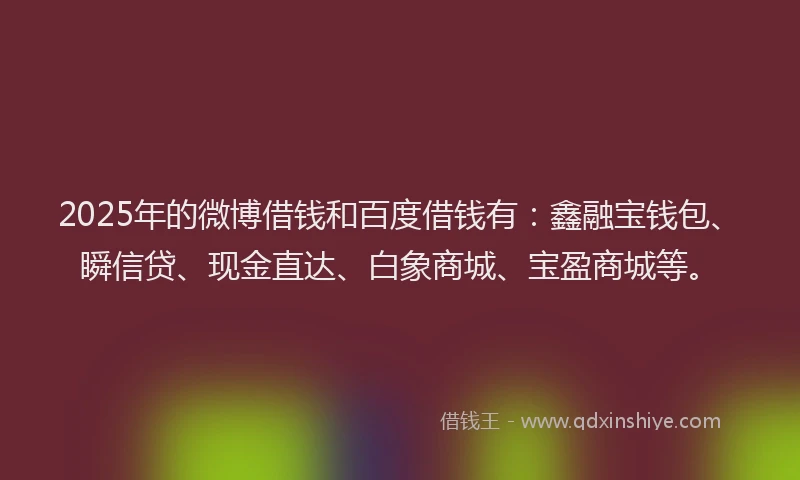 2025年的微博借钱和百度借钱有：鑫融宝钱包、瞬信贷、现金直达、白象商城、宝盈商城等。