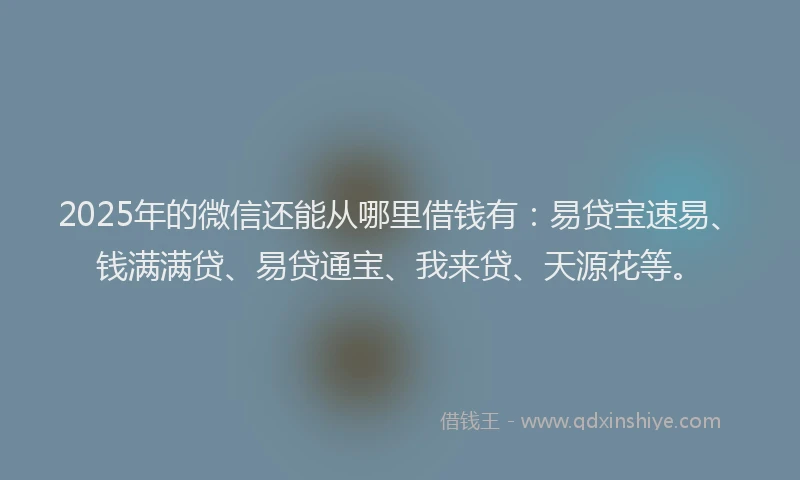 2025年的微信还能从哪里借钱有：易贷宝速易、钱满满贷、易贷通宝、我来贷、天源花等。