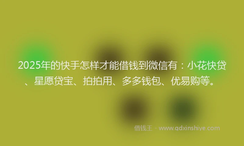 2025年的快手怎样才能借钱到微信有：小花快贷、星愿贷宝、拍拍用、多多钱包、优易购等。