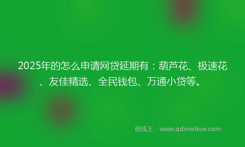 2025年的怎么申请网贷延期有：葫芦花、极速花、友佳精选、全民钱包、万通小贷等。