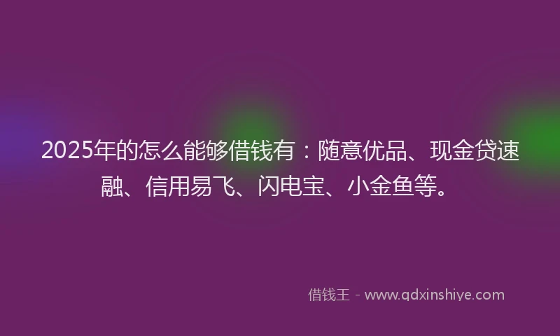 2025年的怎么能够借钱有：随意优品、现金贷速融、信用易飞、闪电宝、小金鱼等。