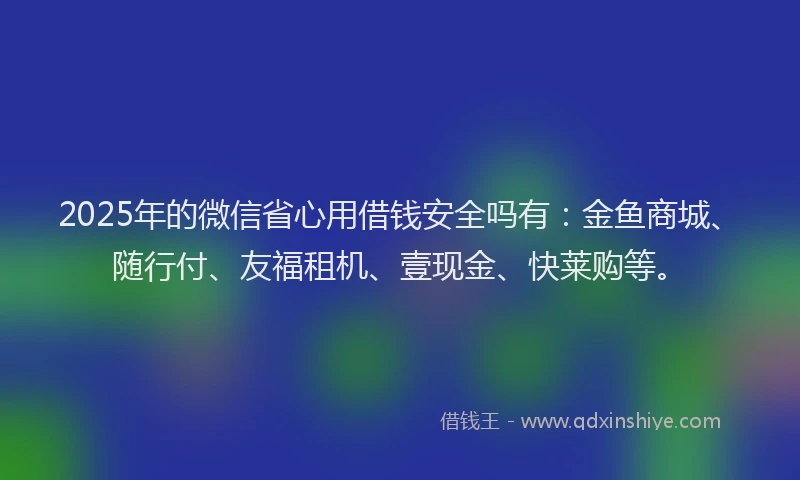 2025年的微信省心用借钱安全吗有：金鱼商城、随行付、友福租机、壹现金、快莱购等。