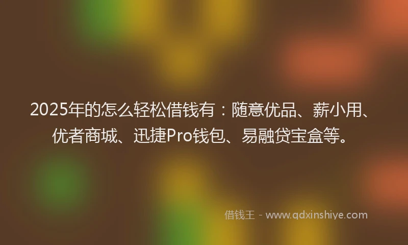 2025年的怎么轻松借钱有：随意优品、薪小用、优者商城、迅捷Pro钱包、易融贷宝盒等。