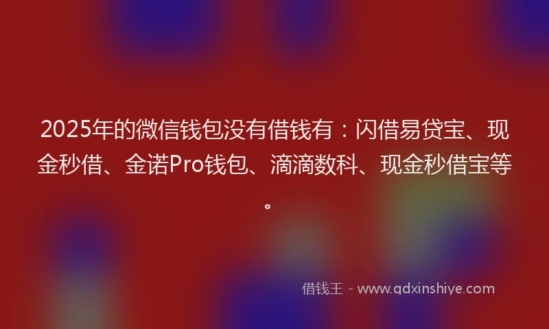 2025年的微信钱包没有借钱有：闪借易贷宝、现金秒借、金诺Pro钱包、滴滴数科、现金秒借宝等。