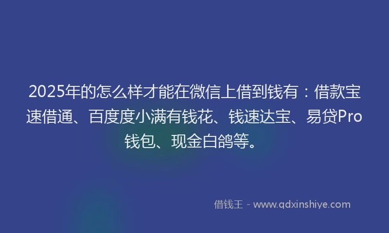 2025年的怎么样才能在微信上借到钱有：借款宝速借通、百度度小满有钱花、钱速达宝、易贷Pro钱包、现金白鸽等。