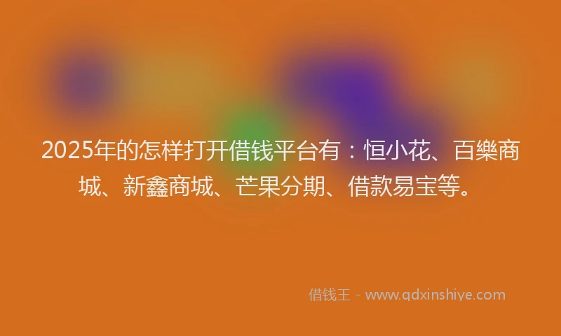 2025年的怎样打开借钱平台有：恒小花、百樂商城、新鑫商城、芒果分期、借款易宝等。