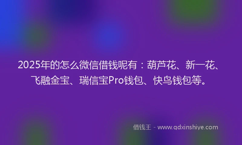 2025年的怎么微信借钱呢有：葫芦花、新一花、飞融金宝、瑞信宝Pro钱包、快鸟钱包等。