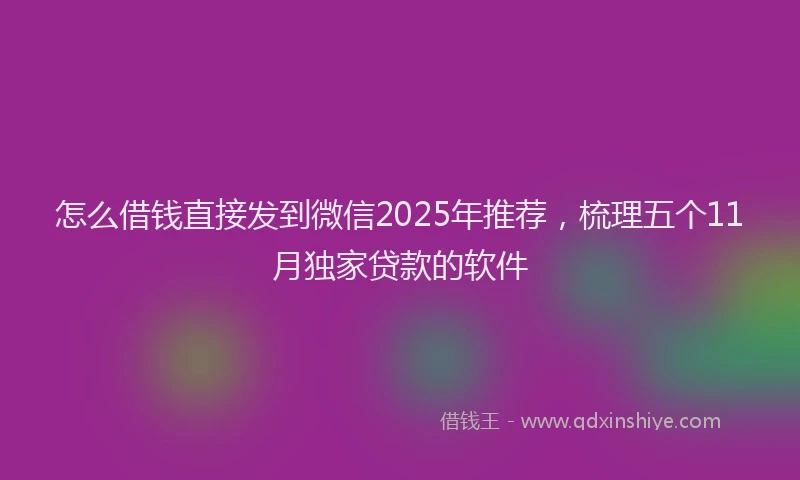 怎么借钱直接发到微信2025年推荐，梳理五个11月独家贷款的软件
