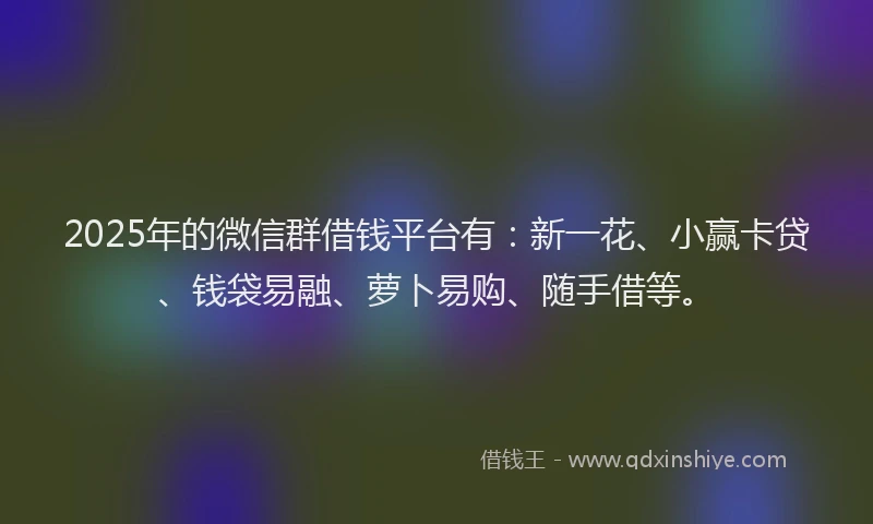 2025年的微信群借钱平台有：新一花、小赢卡贷、钱袋易融、萝卜易购、随手借等。