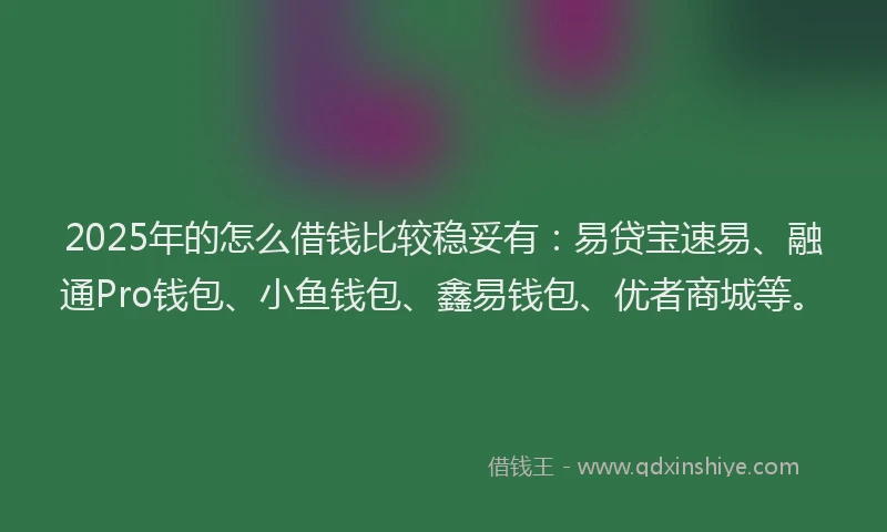2025年的怎么借钱比较稳妥有：易贷宝速易、融通Pro钱包、小鱼钱包、鑫易钱包、优者商城等。
