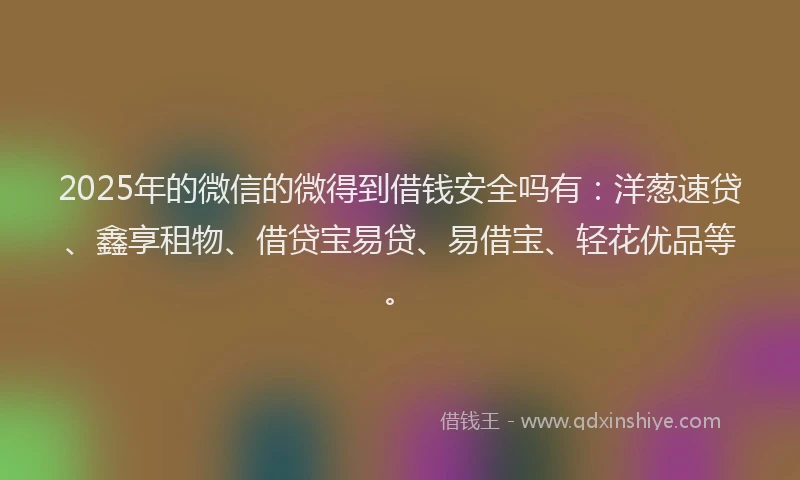 2025年的微信的微得到借钱安全吗有：洋葱速贷、鑫享租物、借贷宝易贷、易借宝、轻花优品等。