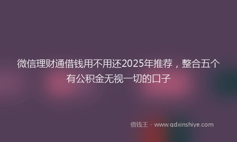 微信理财通借钱用不用还2025年推荐，整合五个有公积金无视一切的口子