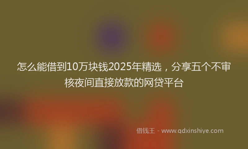 怎么能借到10万块钱2025年精选，分享五个不审核夜间直接放款的网贷平台
