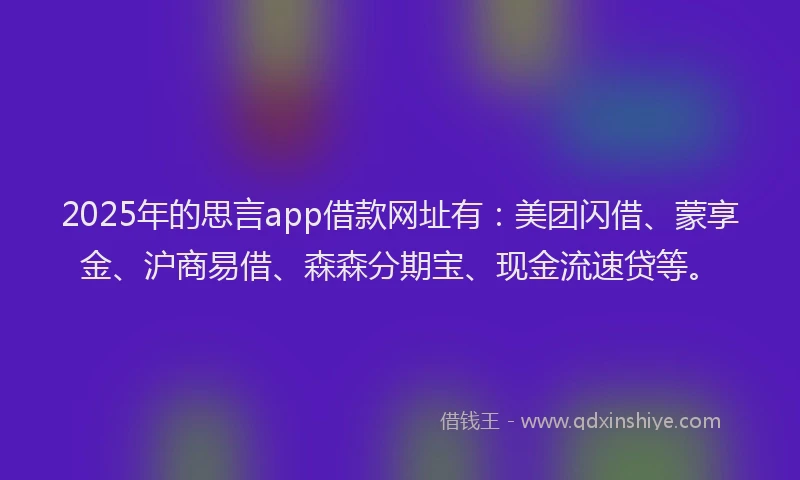 2025年的思言app借款网址有：美团闪借、蒙享金、沪商易借、森森分期宝、现金流速贷等。