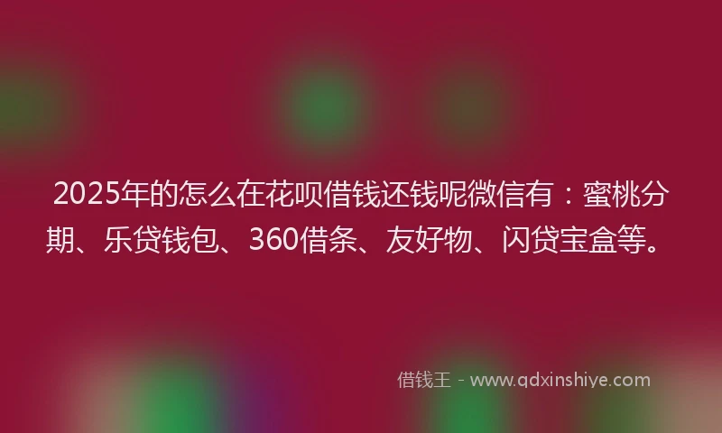 2025年的怎么在花呗借钱还钱呢微信有：蜜桃分期、乐贷钱包、360借条、友好物、闪贷宝盒等。