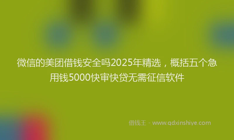 微信的美团借钱安全吗2025年精选，概括五个急用钱5000快审快贷无需征信软件