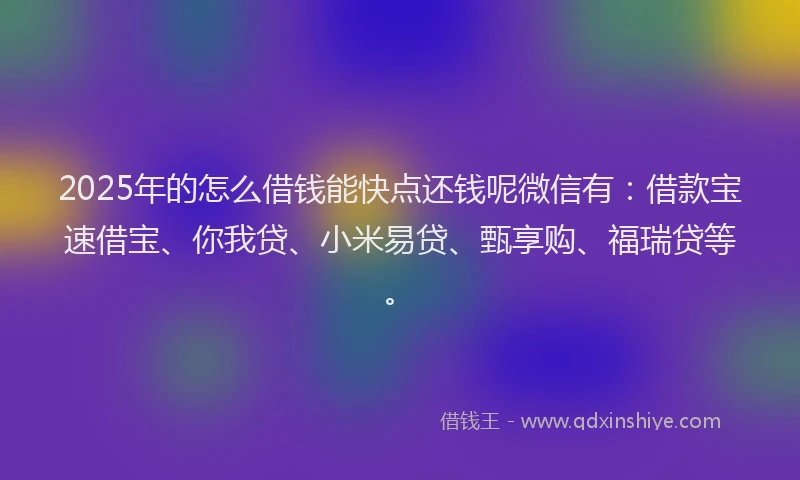 2025年的怎么借钱能快点还钱呢微信有：借款宝速借宝、你我贷、小米易贷、甄享购、福瑞贷等。