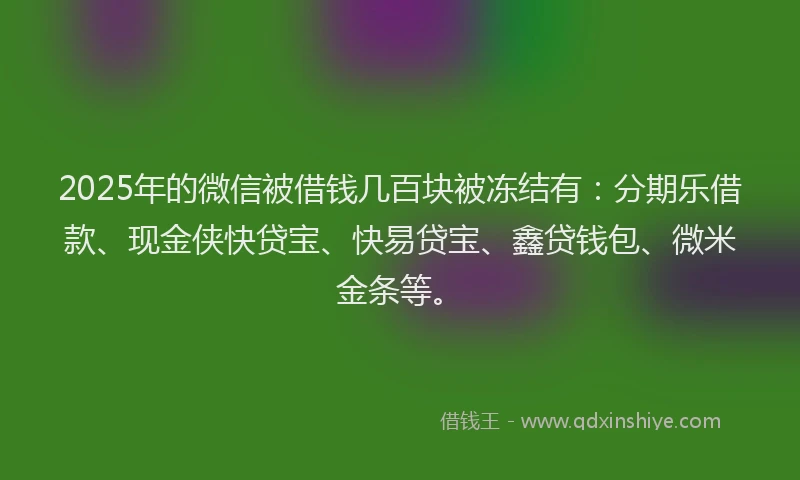 2025年的微信被借钱几百块被冻结有：分期乐借款、现金侠快贷宝、快易贷宝、鑫贷钱包、微米金条等。