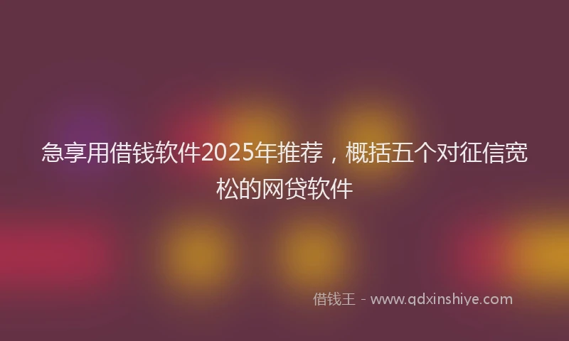 急享用借钱软件2025年推荐，概括五个对征信宽松的网贷软件