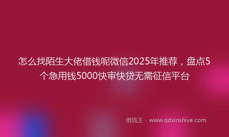 怎么找陌生大佬借钱呢微信2025年推荐，盘点5个急用钱5000快审快贷无需征信平台