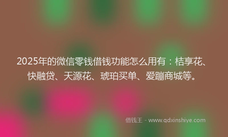2025年的微信零钱借钱功能怎么用有：桔享花、快融贷、天源花、琥珀买单、爱蹦商城等。
