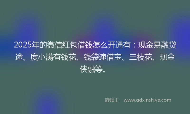 2025年的微信红包借钱怎么开通有：现金易融贷途、度小满有钱花、钱袋速借宝、三枝花、现金侠融等。
