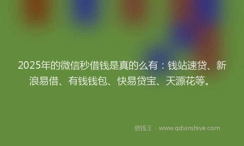 2025年的微信秒借钱是真的么有：钱站速贷、新浪易借、有钱钱包、快易贷宝、天源花等。