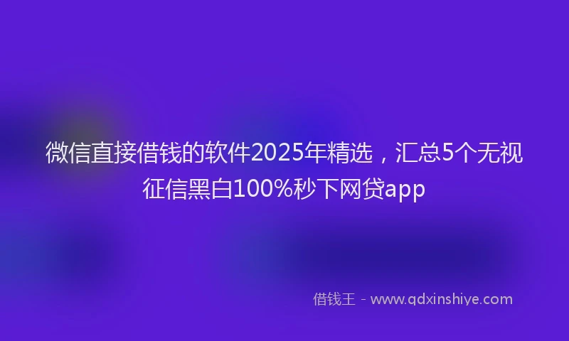 微信直接借钱的软件2025年精选，汇总5个无视征信黑白100%秒下网贷app