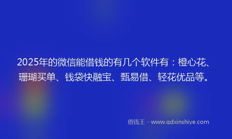 2025年的微信能借钱的有几个软件有：橙心花、珊瑚买单、钱袋快融宝、甄易借、轻花优品等。