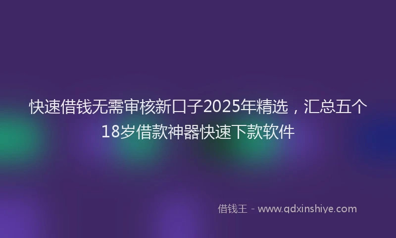 快速借钱无需审核新口子2025年精选，汇总五个18岁借款神器快速下款软件