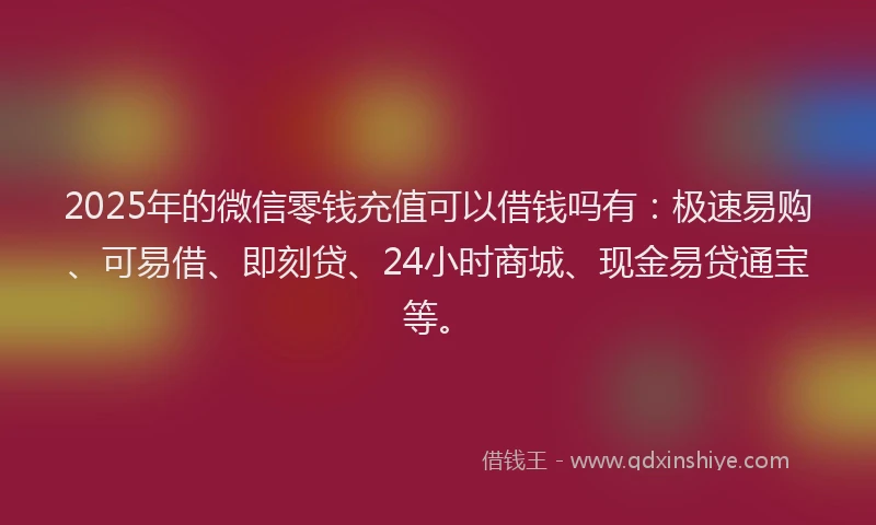 2025年的微信零钱充值可以借钱吗有：极速易购、可易借、即刻贷、24小时商城、现金易贷通宝等。