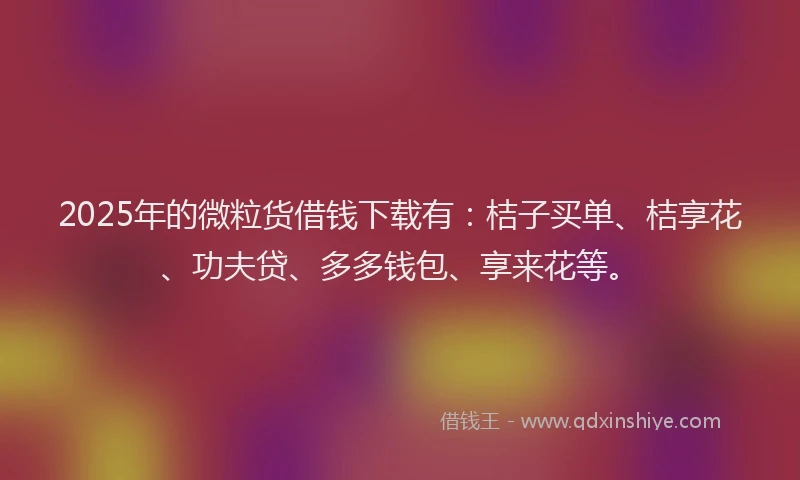 2025年的微粒货借钱下载有：桔子买单、桔享花、功夫贷、多多钱包、享来花等。