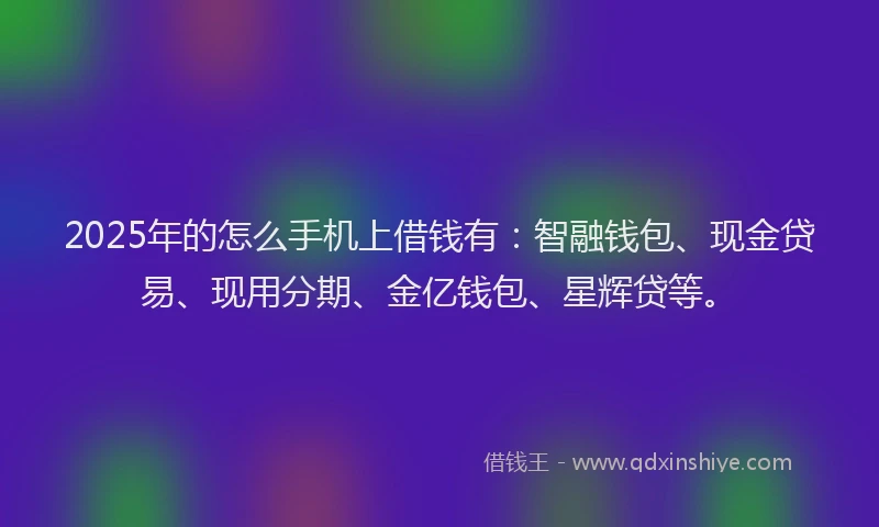 2025年的怎么手机上借钱有：智融钱包、现金贷易、现用分期、金亿钱包、星辉贷等。