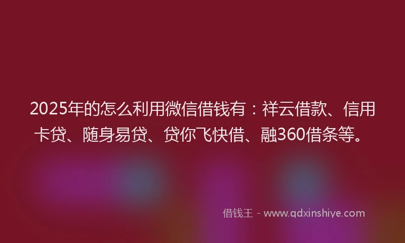 2025年的怎么利用微信借钱有：祥云借款、信用卡贷、随身易贷、贷你飞快借、融360借条等。