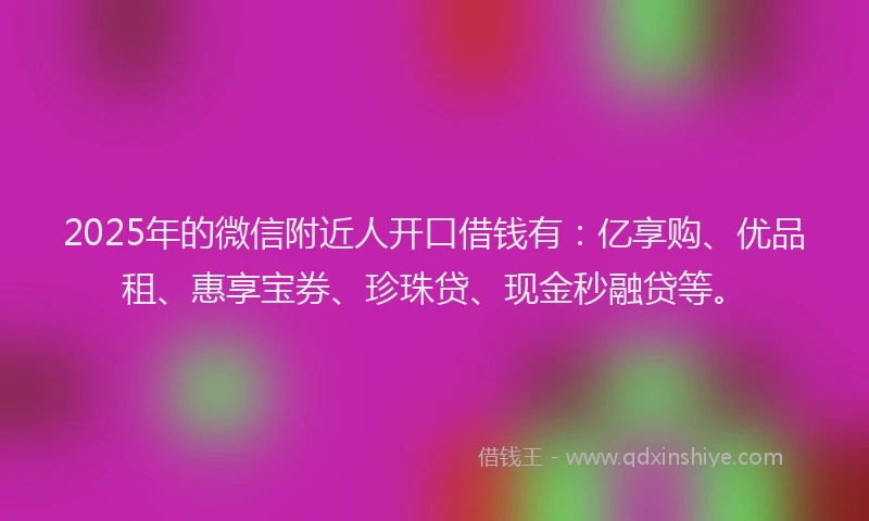 2025年的微信附近人开口借钱有：亿享购、优品租、惠享宝券、珍珠贷、现金秒融贷等。