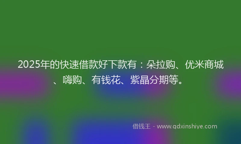 2025年的快速借款好下款有：朵拉购、优米商城、嗨购、有钱花、紫晶分期等。