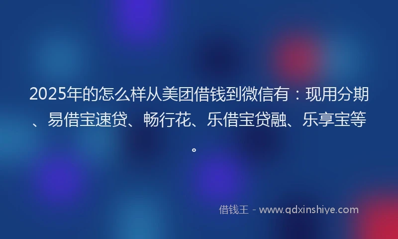 2025年的怎么样从美团借钱到微信有：现用分期、易借宝速贷、畅行花、乐借宝贷融、乐享宝等。