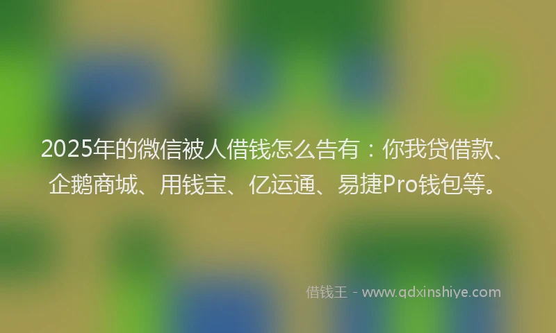 2025年的微信被人借钱怎么告有：你我贷借款、企鹅商城、用钱宝、亿运通、易捷Pro钱包等。