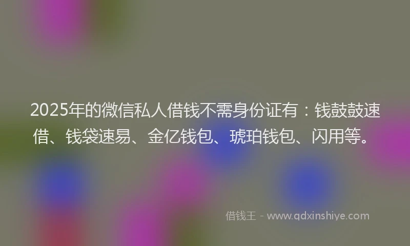 2025年的微信私人借钱不需身份证有：钱鼓鼓速借、钱袋速易、金亿钱包、琥珀钱包、闪用等。