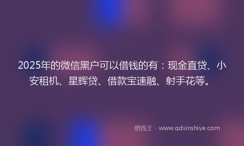 2025年的微信黑户可以借钱的有：现金直贷、小安租机、星辉贷、借款宝速融、射手花等。