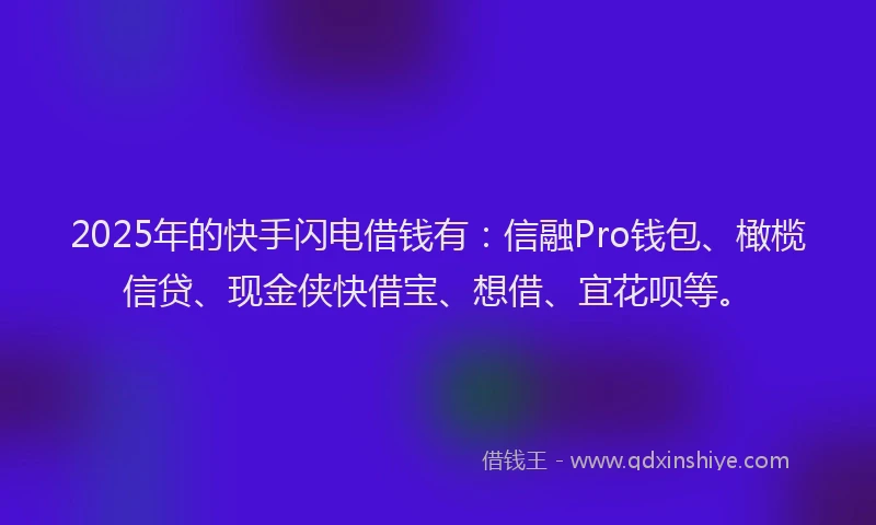 2025年的快手闪电借钱有：信融Pro钱包、橄榄信贷、现金侠快借宝、想借、宜花呗等。
