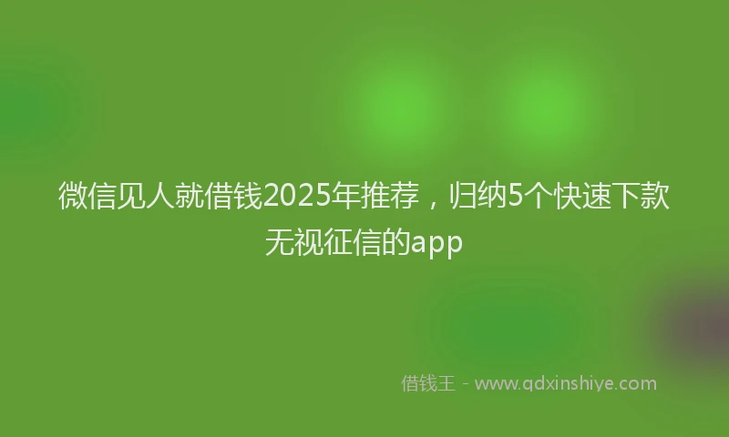 微信见人就借钱2025年推荐，归纳5个快速下款无视征信的app