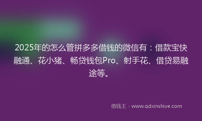 2025年的怎么管拼多多借钱的微信有：借款宝快融通、花小猪、畅贷钱包Pro、射手花、借贷易融途等。
