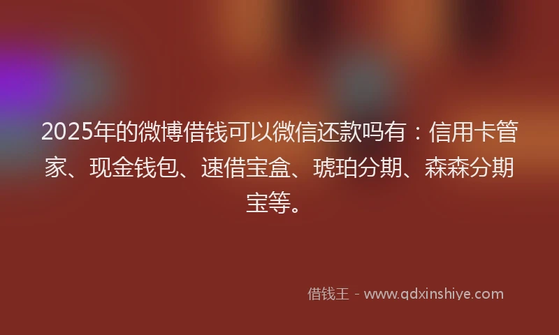 2025年的微博借钱可以微信还款吗有：信用卡管家、现金钱包、速借宝盒、琥珀分期、森森分期宝等。