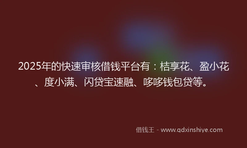 2025年的快速审核借钱平台有：桔享花、盈小花、度小满、闪贷宝速融、哆哆钱包贷等。