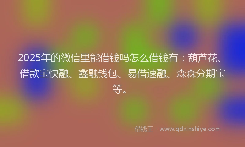 2025年的微信里能借钱吗怎么借钱有：葫芦花、借款宝快融、鑫融钱包、易借速融、森森分期宝等。