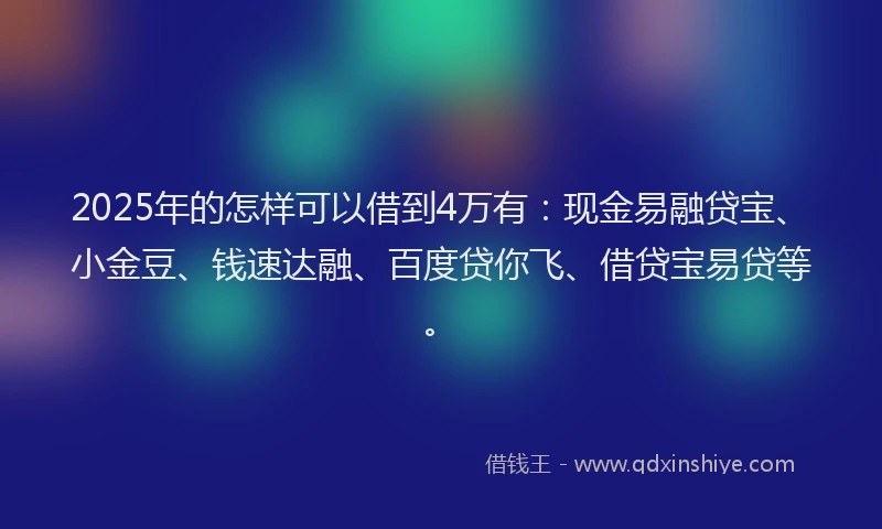 2025年的怎样可以借到4万有：现金易融贷宝、小金豆、钱速达融、百度贷你飞、借贷宝易贷等。