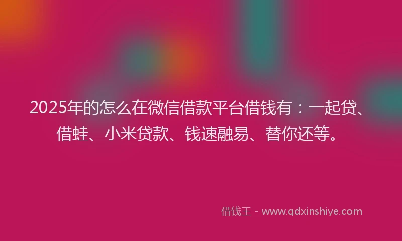 2025年的怎么在微信借款平台借钱有：一起贷、借蛙、小米贷款、钱速融易、替你还等。